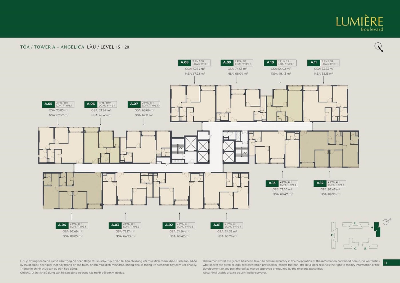 mặt bằng điển hình tòa A LUMIÈRE Boulevard