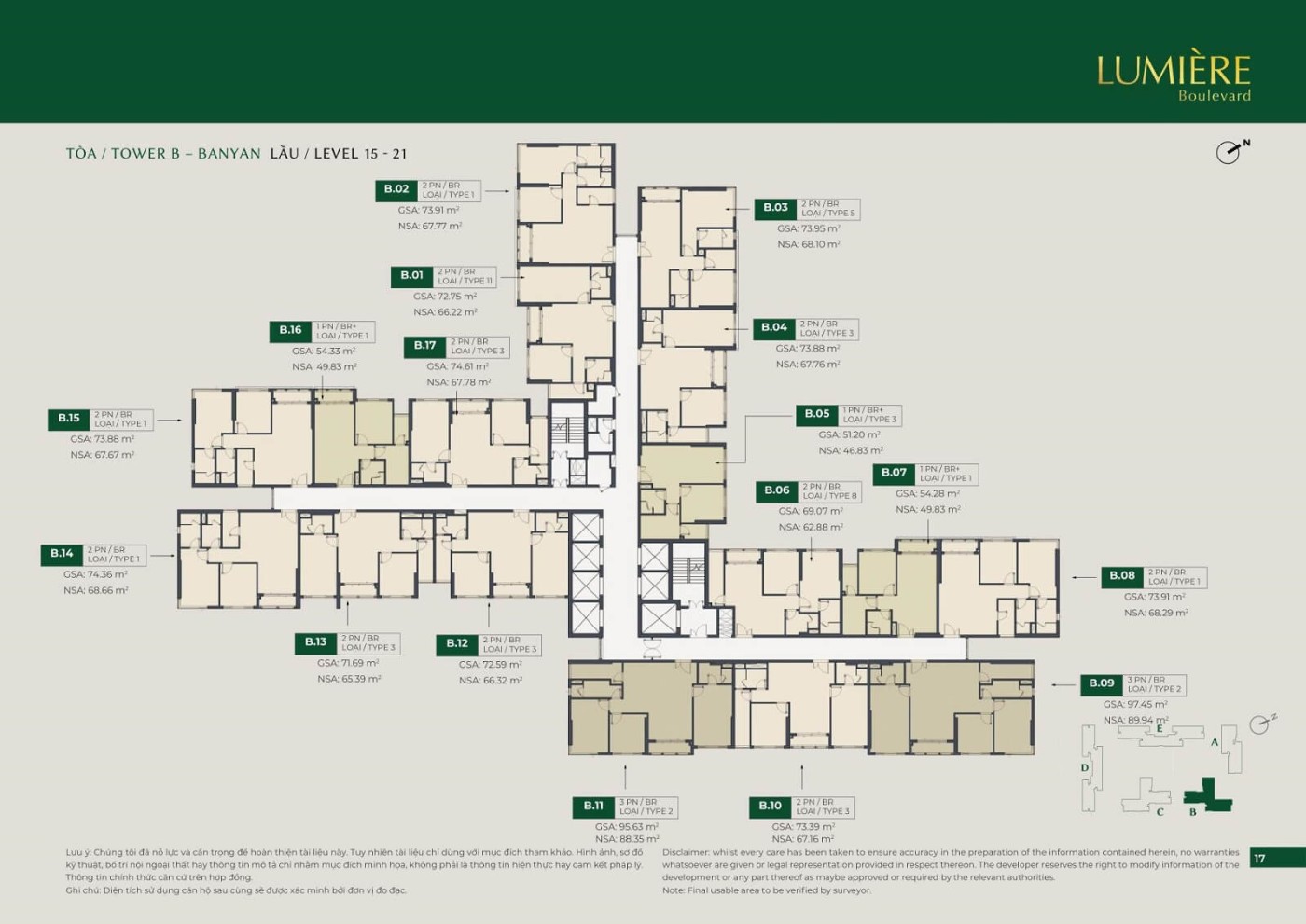 mặt bằng điển hình tòa B LUMIÈRE Boulevard

