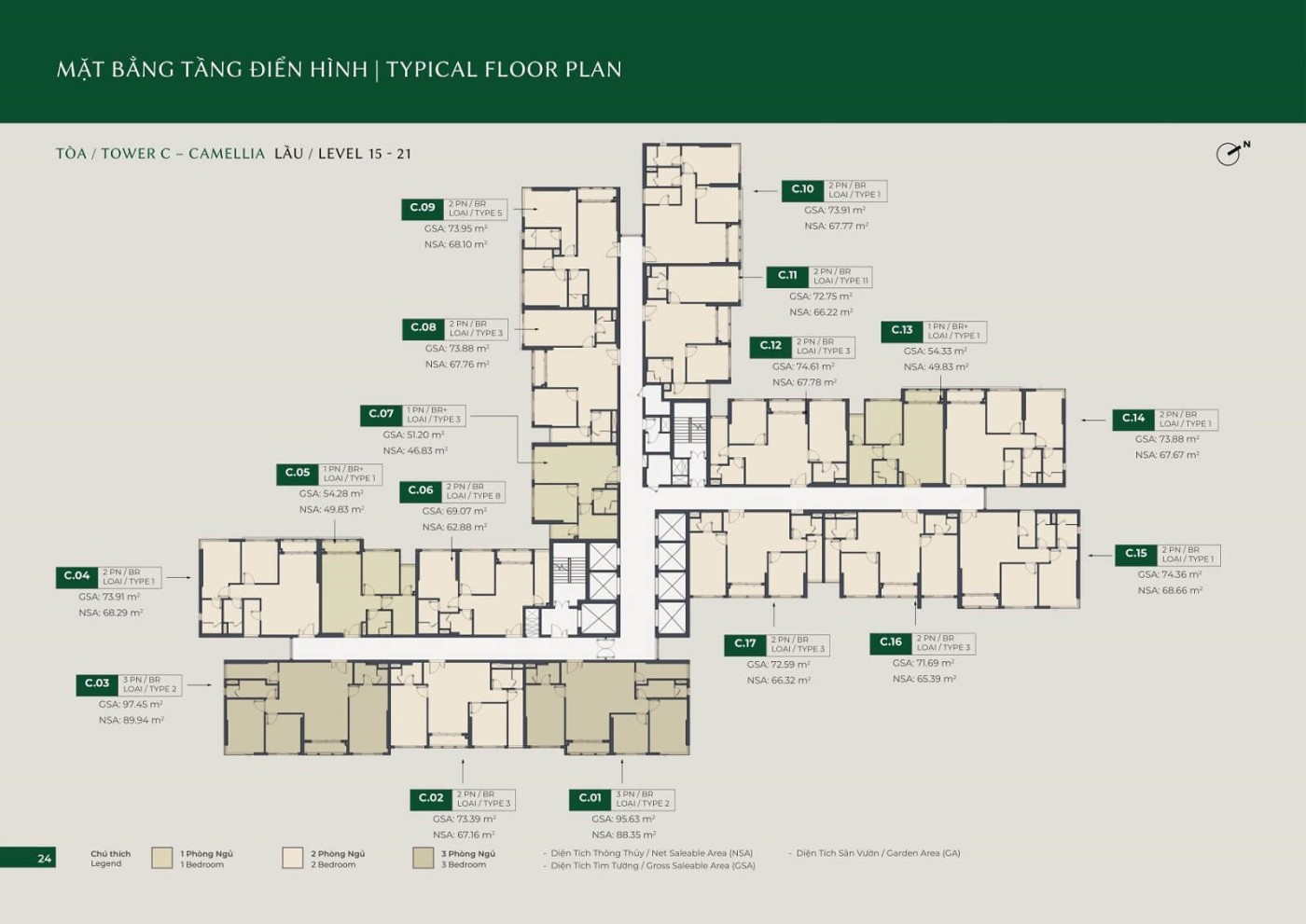 mặt bằng điển hình tòa C LUMIÈRE Boulevard