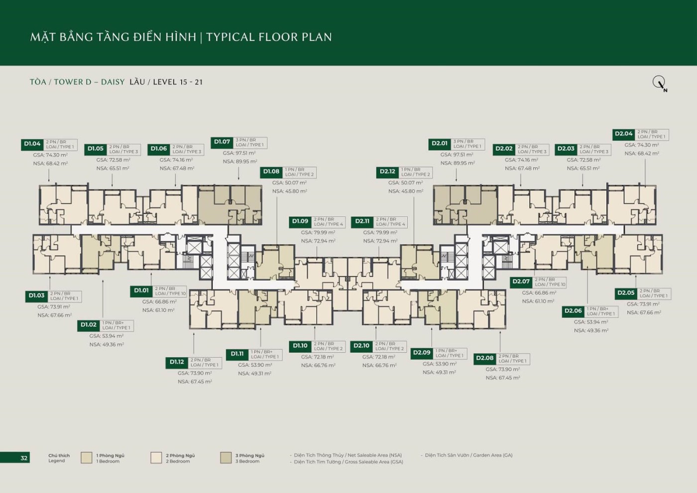 mặt bằng điển hình tòa D LUMIÈRE Boulevard