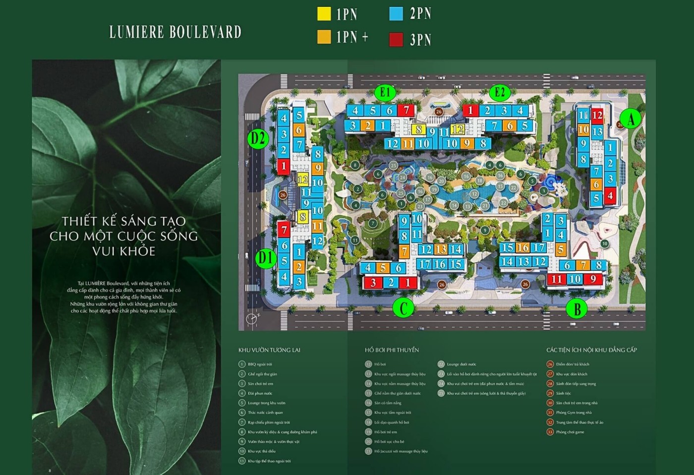 mặt bằng tổng thể 5 Tháp A B C D LUMIÈRE Boulevard