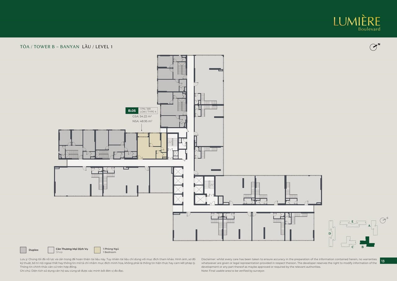 mặt bằng tầng 1 Lumierè Boulevard Toà B