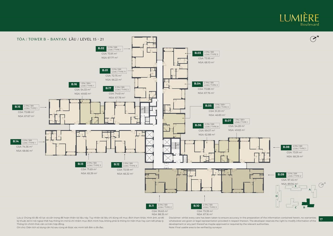 mặt bằng tầng 15-21 Lumierè Boulevard Toà B