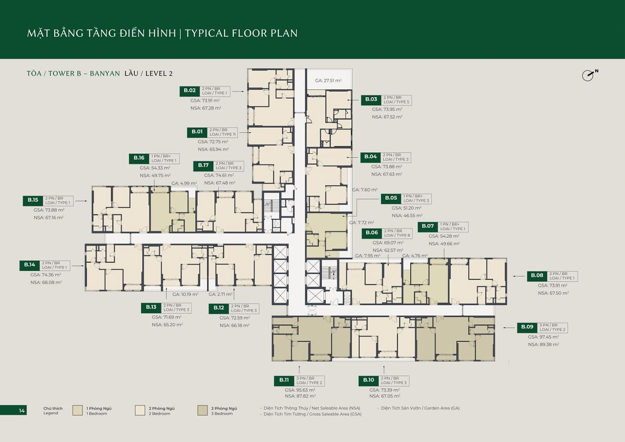 mặt bằng tầng 2 Lumierè Boulevard Toà B