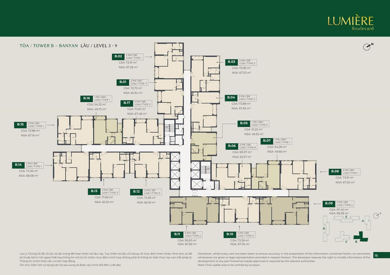 mặt bằng tầng 3-9 Lumierè Boulevard Toà B